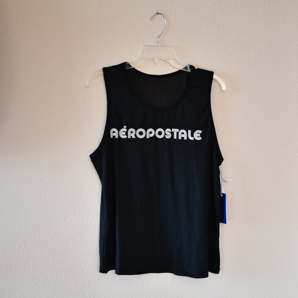 NWT Aeropostale Sport Women's Black Lightweight Mesh Yoke Tank Top - Size Large